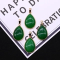 Lot de 4 pendentifs gouttes en agate verte avec bordure dorée pour bijoux DIY - Jade Vert