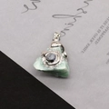 Irregular green natural stone pendant with silver edging and blue crystal accent - Light Green Raw Stone Pendant (No.4) / 25-45mm, 20-30g