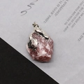 Handmade strawberry quartz raw stone pendant with irregular silver plated metal edging - Strawberry Quartz Pink Stone Pendant (No.6) / 25-45mm, 20-30g