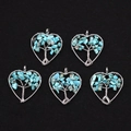 Set of five handmade heart shaped tree of life pendants with green turquoise stones - Blue Turquoise