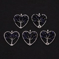 Handmade silver heart Tree of Life pendants with deep blue sandstone leaf accents - Blue Sandstone