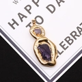 Handgefertigter Amethyst-Anhänger aus Naturstein mit vergoldetem Metallrahmen - Stil 3-Doppelte Lila Steine