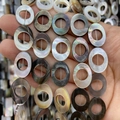Natural oval hollow shell beads in iridescent white and dark grey colors for DIY jewelry - Hollow Oval / 13x18