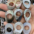 Natural black shell teardrop and oval charms with rainbow luster for jewelry DIY - Hollow Water Drop / 20x30