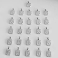 Ensemble de 26 pendentifs carrés en argent avec lettres et bordures texturées - Pendentif Lettre A Argent Seul (Sans Chaîne) / Argent