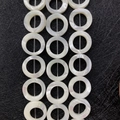 Drie strengen natuurlijke witte parelmoer ronde kralen met iriserende glans - Ringstijl (Nr. 54) / 15mm / AB Wit
