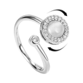 Minimalistischer Opal-Drehring aus Silber mit Zirkonia-Besatz und offener Ringschiene - 201-1 Katzenauge Rotierender Ring - Silber
