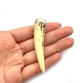 Ethnic style curved horn pendant featuring ivory white resin and silver metal cap detail - Chili Pepper Shape / 15x66mm / Ivory