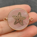 Pink quartz connector with gold star overlay and dual loops for DIY jewelry making - Double Loop Connector / Star Rose Quartz