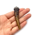 Horn-shaped pendant in brown natural texture with silver rhinestone-encrusted cap - Chili Pepper Shape / 18x69mm / Tan With Rhinestone