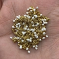 Golden cross chain rolls with white drop beads for DIY jewelry and necklace making - In Roll / White