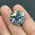Flat round natural abalone shell inlay with vibrant iridescent purple and green hues - Round / 19mm