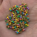 Colorful glazed bead chain in gold plating featuring vibrant mixed color ball charms - In Roll / Colorful