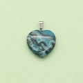 Herzförmiger Naturstein-Anhänger mit blauen Texturen und Edelstahl-Clip für Halsketten - 21x23mm / Blau-Schwarz-Graue Textur (Nr.5)