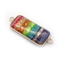 Rectangular colorful imperial jasper stone connector pendant with gold-plated frame - Rectangle