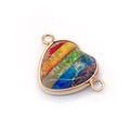 Colorful heart-shaped imperial stone pendant with golden metal frame and dual connectors - Heart