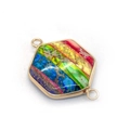 Connettore a rombo in pietra imperatore multicolore con bordo in metallo placcato oro - Esagono