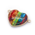 Ciondolo connettore a cuore con pietre multicolori e bordo dorato per gioielli - Grande Cuore