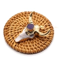 White bull skull resin pendant with golden horns and purple crystal stone druzy - Dark Purple Crystal on White Base (No. 3)