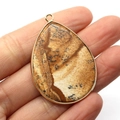 Waterdrop-shaped natural picture jasper stone pendant with elegant golden metal bezel - Jasper