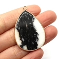 Waterdrop-shaped natural zebra stone pendant with golden metal edge and top loop - Zebra Pattern Stone (No. 2)