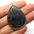 Teardrop natural agate stone pendant with gold edge and black spotted texture - Black Spotted Stone (#5)