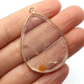 Natural agate stone teardrop pendant with gold-plated edges for DIY jewelry making - Transparent Crystal