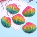 Rainbow gradient natural shell charms with gold edges for DIY jewelry making sets - 36x41-38x47mm