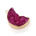 Pendentif lune en quartz druzy rose rouge avec bordure dorée pour collier DIY - Rose Rouge (2)