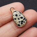 Dalmatian Jasper teardrop pendant with gold plated edge for DIY jewelry making - Irregular Single Hole Pendant / Dalmatian Jasper