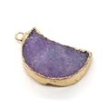 Pendentif croissant de lune en cristal violet avec bordure dorée et anneau de suspension - Violet