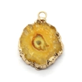 Irregular yellow natural druzy quartz pendant with gold plated edge for DIY jewelry - 20x25-30x55mm / Yellow