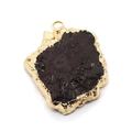 Irregular black raw crystal pendant with gold electroplated edge and metal ring - 20x25-30x55mm / Black