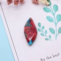 Marquise natural stone pendant with blue and red textures on floral card - Colorful / Bohemian Textured Style (No. 4)