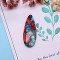 Natural teardrop stone pendant with red and blue mineral textures for jewelry DIY - 16x42mm 9g / US 15