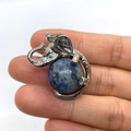 Elephant lapis lazuli pendant with silver metal setting for jewelry making - 21x32mm / Lapis Lazuli