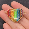 Rainbow emperor stone heart pendant with gold plated double rings for DIY jewelry making - Rainbow Stripes (No. 1)