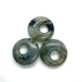 Three natural grey stone donut beads with unique black mineral inclusions for DIY jewelry - 18x4mm Hole 6mm / Flash Stone (Labradorite)