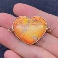 Orange heart imperial stone connector with golden edges for DIY jewelry making - Orange Yellow Vein (No.2)