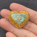 Blue and orange heart-shaped imperial stone pendant with golden edge connector - Blue Green Orange Yellow Mixed (Pattern 3)