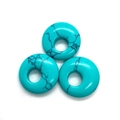 Three pieces of turquoise round ring donut beads with natural black vein patterns - 18x4mm Hole 6mm / Blue Turquoise