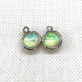 Round silver bezel fire opal pendant charms with vibrant green and yellow iridescence - Single Round Style (10x13mm) / Silver