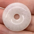 Natural light pink quartz gemstone donut pendant with smooth round polished surface - White Jade