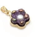 Flower pendant with natural pearl and purple resin crystals in a gold zinc alloy frame - No.1 Flower Style (23x30mm)