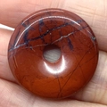 Polished red jasper donut pendant with natural dark patterns for DIY jewelry making - Red Jasper