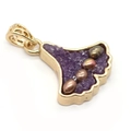 Ginkgo leaf shaped golden pendant with purple amethyst cluster and bronze pearls - No.3 Ginkgo Leaf Fan (28x33mm)