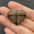 Connecteur cœur en chiastolite dorée avec pierre naturelle pour bijoux DIY - Croix Brun Jaune Noir (Motif 19)