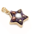 Gold star pendant featuring purple crushed stone and freshwater pearl embellishments - No.4 Pentagram Shape (30x35mm)