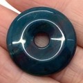 Natural dark teal peacock green stone pi disc pendant with unique spotted texture - India Agate