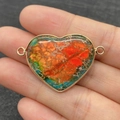 Pendentif en pierre impériale en forme de cœur avec bord doré pour bijoux DIY - Splendide Orange Rouge Vert Bleu (Motif 20)